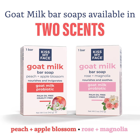 Goat Milk Bar Soap, with Goat Milk and Probiotics, Nourishes and Soothes, Bar Soaps for Hands and Body, Cruelty Free and Palm Oil Free, Rose and Magnolia Scents, Pack of 3