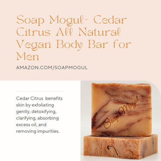 All Natural Bar Soap for Men with Zero Grit, Cedar Citrus, Organic Coconut Oil, for Dry and Skin Face. Great Gift for Your Husband, Dad, Brother, Boyfriend, 4.7Oz