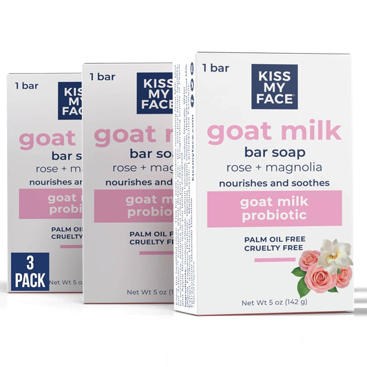 Goat Milk Bar Soap, with Goat Milk and Probiotics, Nourishes and Soothes, Bar Soaps for Hands and Body, Cruelty Free and Palm Oil Free, Rose and Magnolia Scents, Pack of 3