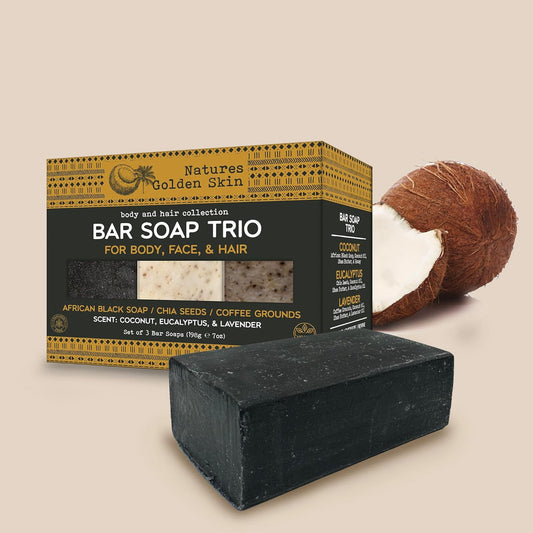 Nature'S Golden Skin Bar Soap Trio for Body, Face, & Hair, Coconut, Eucalyptus, Lavender, 3 Bars (7 Oz Each) | Home and Body Company