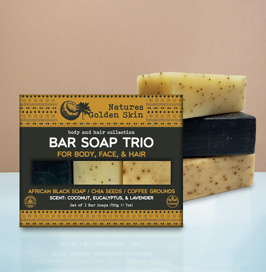 Nature'S Golden Skin Bar Soap Trio for Body, Face, & Hair, Coconut, Eucalyptus, Lavender, 3 Bars (7 Oz Each) | Home and Body Company