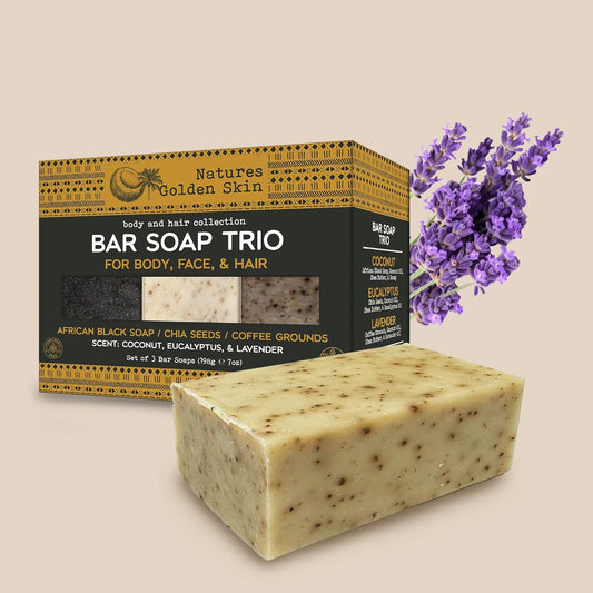 Nature'S Golden Skin Bar Soap Trio for Body, Face, & Hair, Coconut, Eucalyptus, Lavender, 3 Bars (7 Oz Each) | Home and Body Company